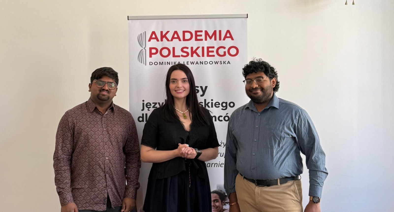 Kishore Muthukumar, Dominika Lewandowska, and Raakesh Naidu at Akademia Polskiego